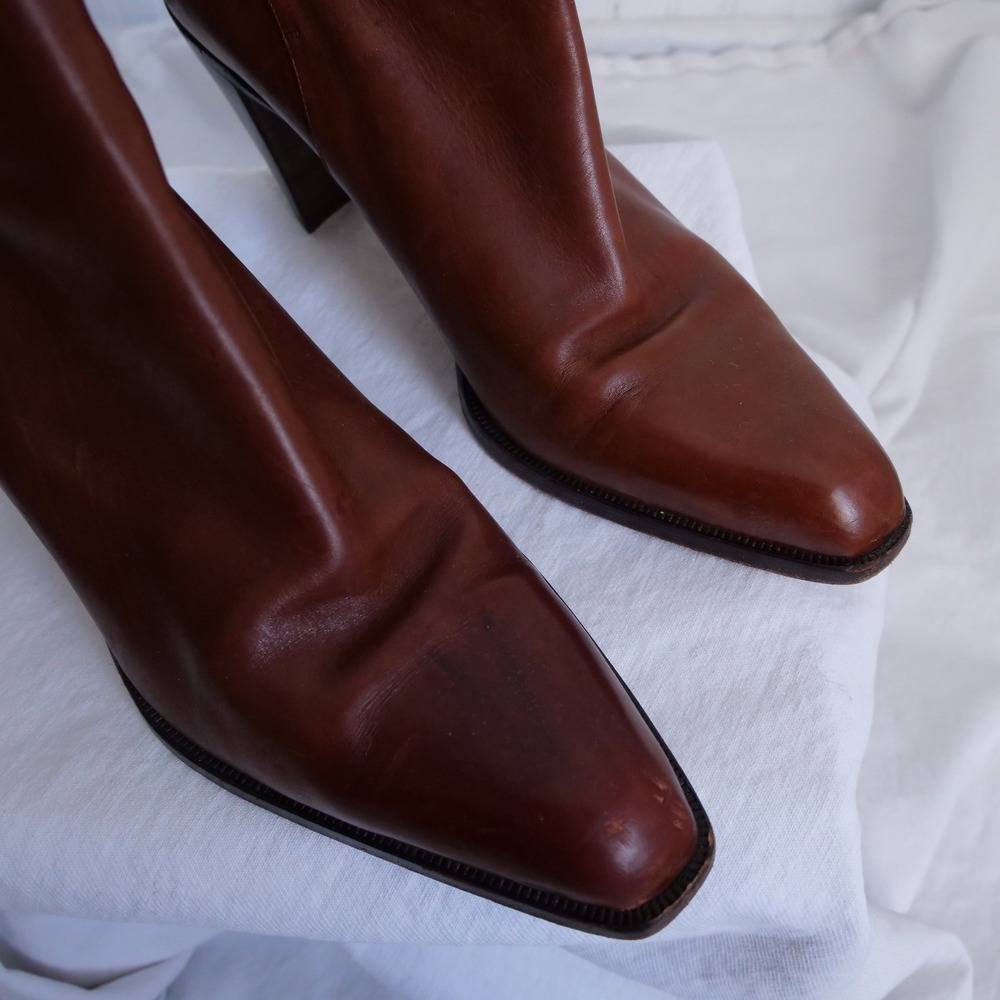 Great vintage 90s Via‎ Spiga brown leather booties - Picture 2 of 8